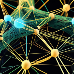 **Close-up of a blockchain graphic:** Intricate, glowing network nodes connected by lines, representing a digital ledger. Emphasize security, transparency, and the interconnectedness of the blockchain. Add elements suggesting Italian artistry or design, such as a subtle Renaissance-inspired color palette or a stylized "digital fingerprint."