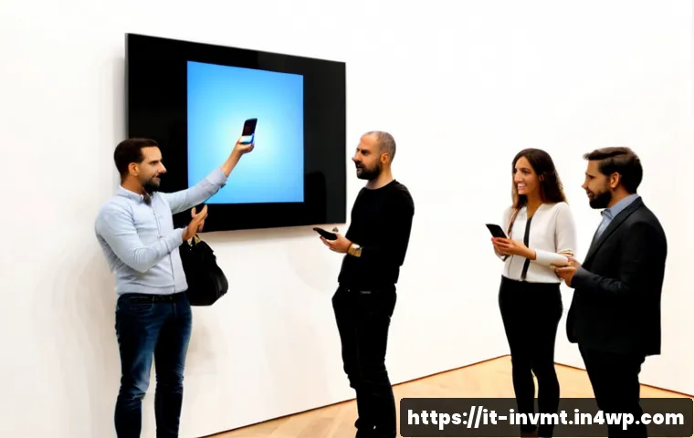 Home 12 NFT 아트의 인지도 향상 방법 - Photorealistic contemporary art gallery in Milan, an Italian digital artist presenting a vibrant abs...